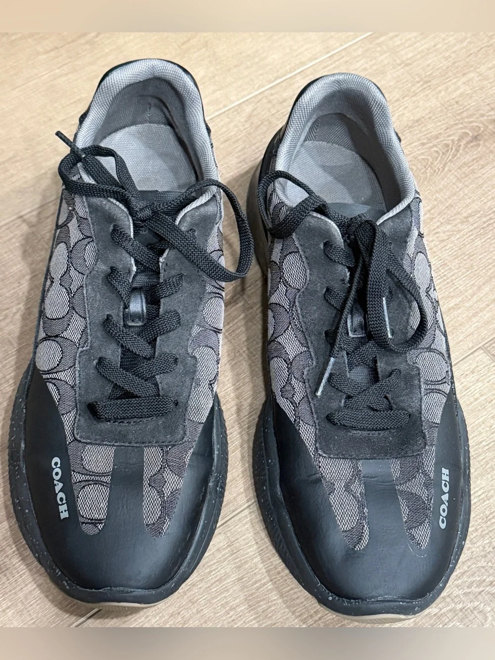 Coach City Sneaker Men 9D Black Gray Signature Jacquard Monogram Sneakers C8812